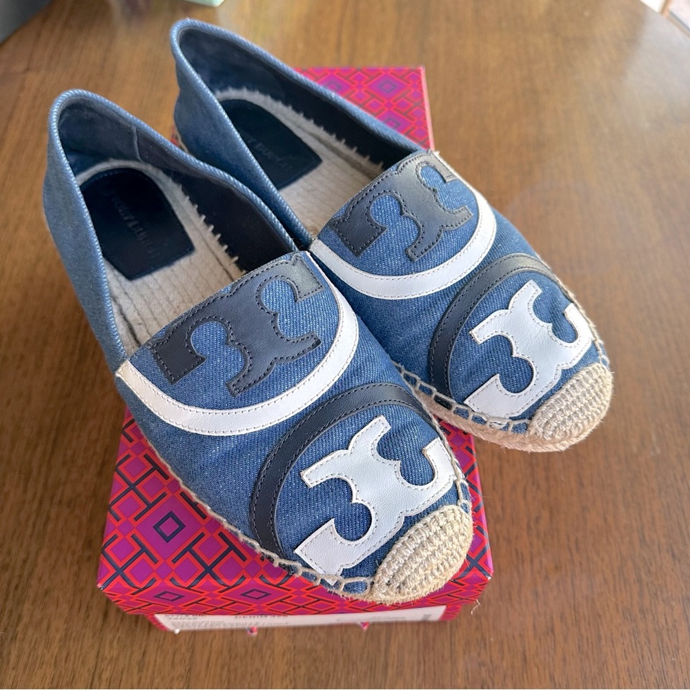 Tory Burch Women's poppy Espadrille calf leather denim 9.5